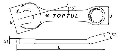 Bản vẽ kỹ thuật Cờ Lê Vòng Miệng Ngắn 19mm Toptul AAAG1919