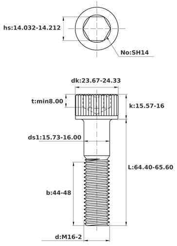 Bản vẽ kỹ thuật Lục Giác Chìm Đầu Trụ Inox 304 DIN912 M16x65 Ren Lửng