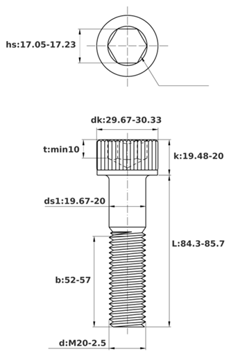 Bản vẽ kỹ thuật Lục Giác Chìm Đầu Trụ Inox 316 DIN912 M20x85 Ren Lửng