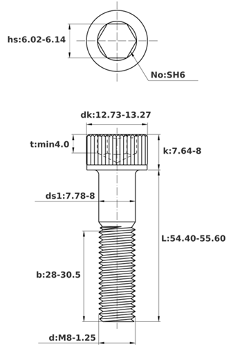 Bản vẽ kỹ thuật Lục Giác Chìm Đầu Trụ Inox 304 DIN912 M8x55 Ren Lửng
