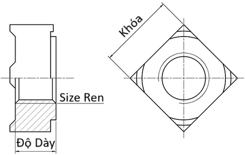 Bản vẽ kỹ thuật Tán Hàn Vuông Thép Mạ Kẽm Trắng Cr3+ DIN928 M6