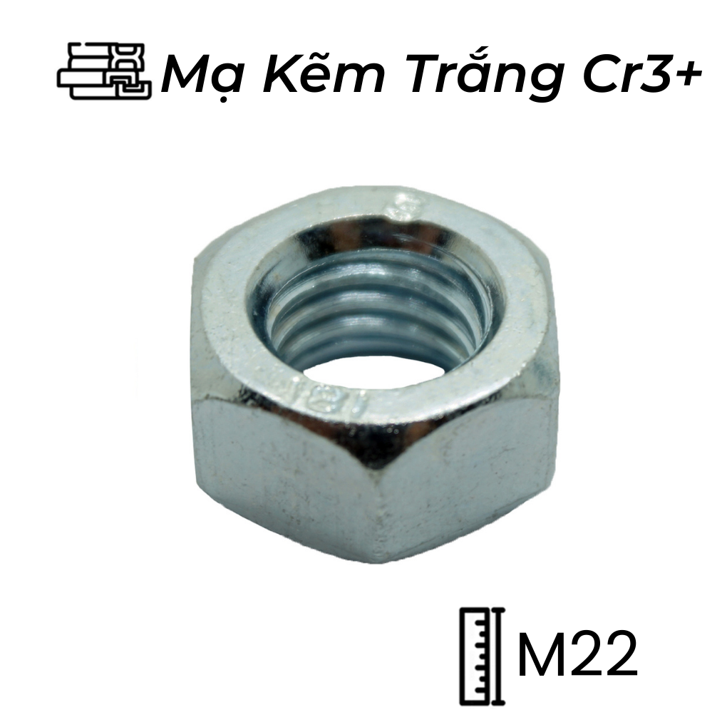 Tán Thép Mạ Kẽm Trắng Cr3+ 8.8 DIN934 M22