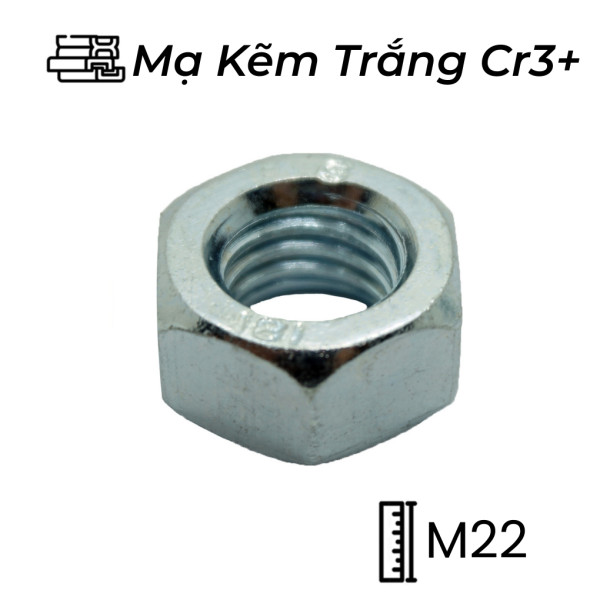 Tán Thép Mạ Kẽm Trắng Cr3+ 8.8 DIN934 M22