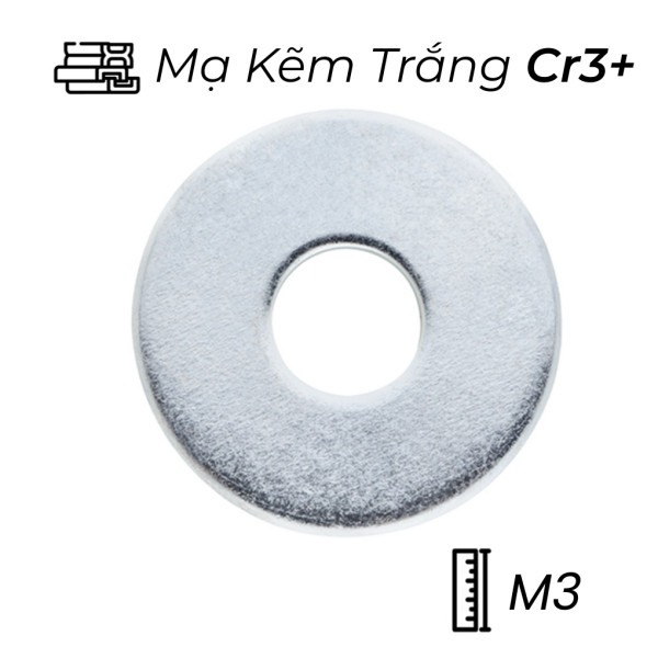 Lông Đền Phẳng Thép Mạ Kẽm Trắng Cr3+ DIN9021 M3