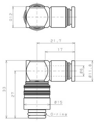 Bản vẽ kỹ thuật Thân Đầu Nối Nhanh Ống Dẫn Điều Khiển Nhiệt Độ Khuôn Đúc Dạng Cong 90° Pisco AKL08-6P