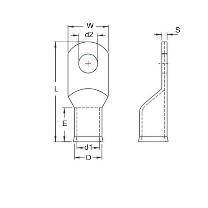 Bản vẽ kỹ thuật Đầu Cosse Đồng Trần 120 mm2 KST TLAF120-10