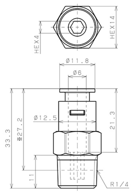 Bản vẽ kỹ thuật Đầu Nối Nhanh Khí Nén Dạng Thẳng Thân Lục Giác Ren Ngoài Pisco APC6-02-E-TP
