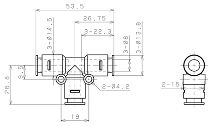Bản vẽ kỹ thuật Đầu Nối Nhanh Khí Nén Chữ T Pisco APE8-C