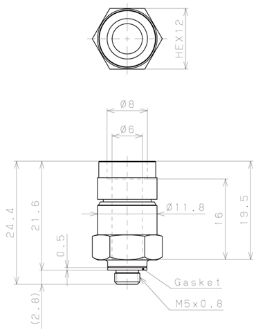 Bản vẽ kỹ thuật Đầu Nối Nhanh Khí Nén Dạng Thẳng Thân Lục Giác Ren Ngoài Pisco KC6-M5
