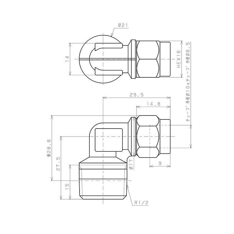 Bản vẽ kỹ thuật Đầu Ngạnh Nối Ống Có Đai Ốc Xiết Dạng Cong 90° Ren Ngoài Pisco NKL1065-04
