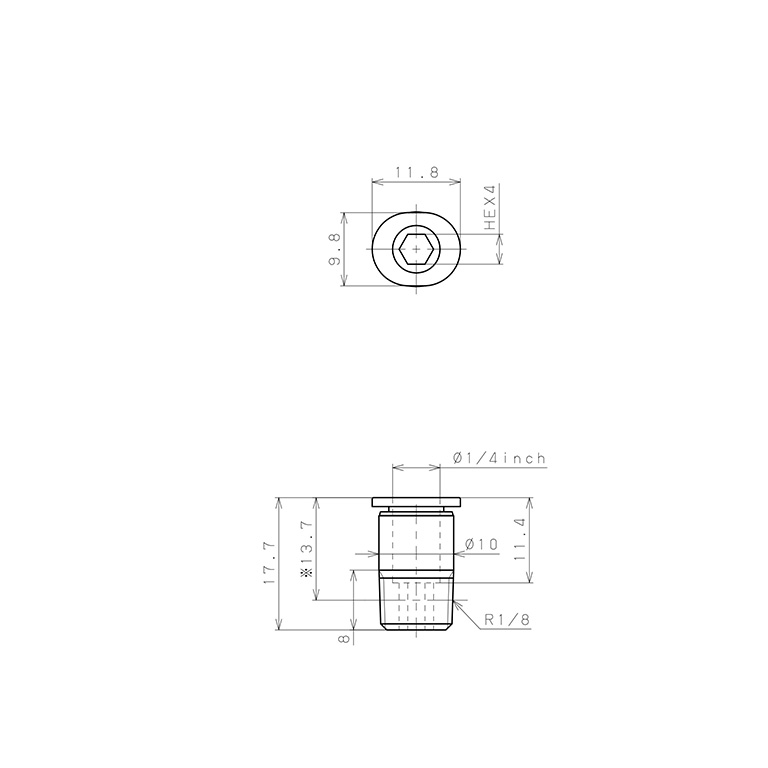 Bản vẽ kỹ thuật Đầu Nối Nhanh Khí Nén Dạng Thẳng Ren Ngoài Pisco POC1/4-01M-C
