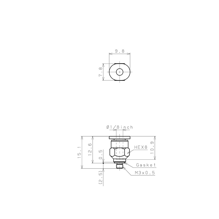Bản vẽ kỹ thuật Đầu Nối Nhanh Khí Nén Dạng Thẳng Thân Lục Giác Ren Ngoài Pisco PC1/8-M3M