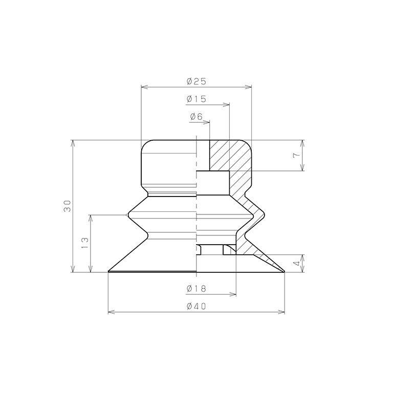 Bản vẽ kỹ thuật Đầu Nấm Hút Chân Không Dạng Lò Xo, Urethane, O.D 40 mm, Pisco VP40BU