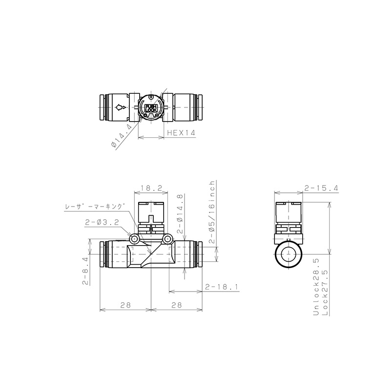 Bản vẽ kỹ thuật Van Tiết Lưu Khí Nén Loại Khóa Đẩy Có Hiển Thị Chỉ Số Pisco JSGU5/16LW