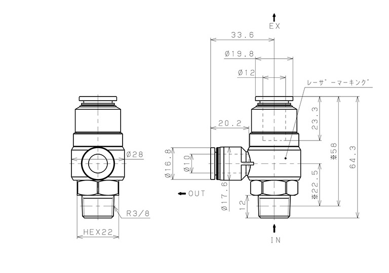 Bản vẽ kỹ thuật Van Xả Nhanh Khí Nén Pisco EQ03-P03C10C12