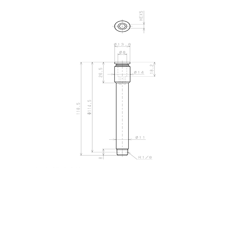 Bản vẽ kỹ thuật Đầu Nối Nhanh Khí Nén Dạng Thẳng Ren Ngoài Pisco POC8-01-L110