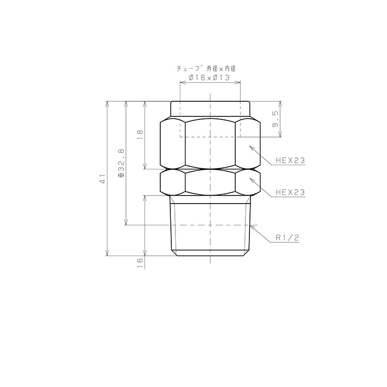 Bản vẽ kỹ thuật Đầu Ngạnh Nối Ống Có Đai Ốc Xiết Dạng Thẳng Thân Lục Giác Ren Ngoài Pisco NSC1613-04