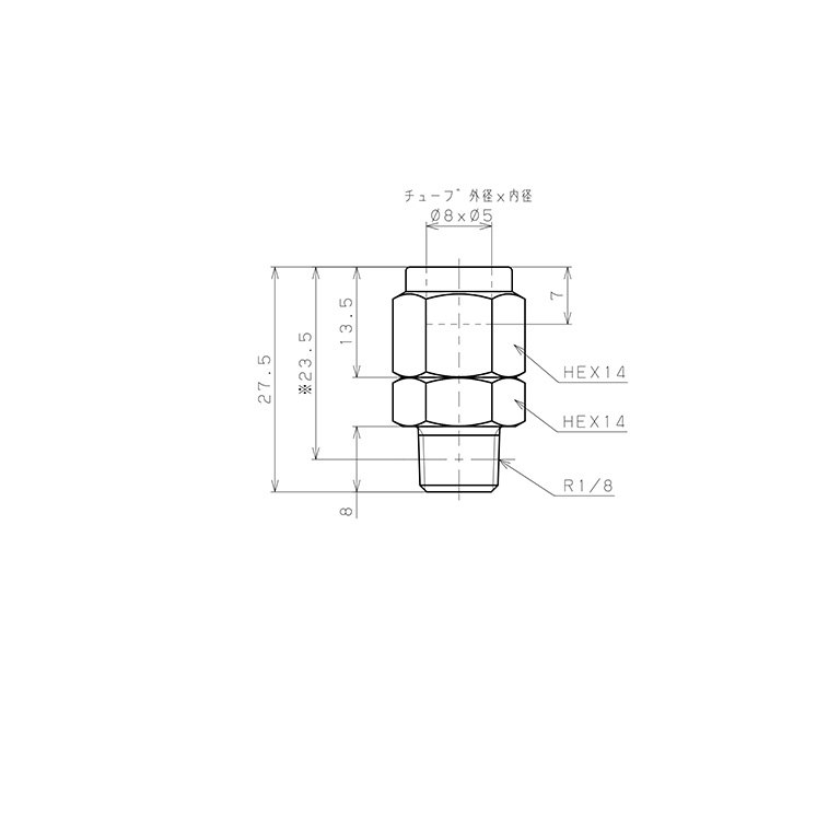Bản vẽ kỹ thuật Đầu Ngạnh Nối Ống Có Đai Ốc Xiết Dạng Thẳng Thân Lục Giác Ren Ngoài Pisco NSC0850-01-TP