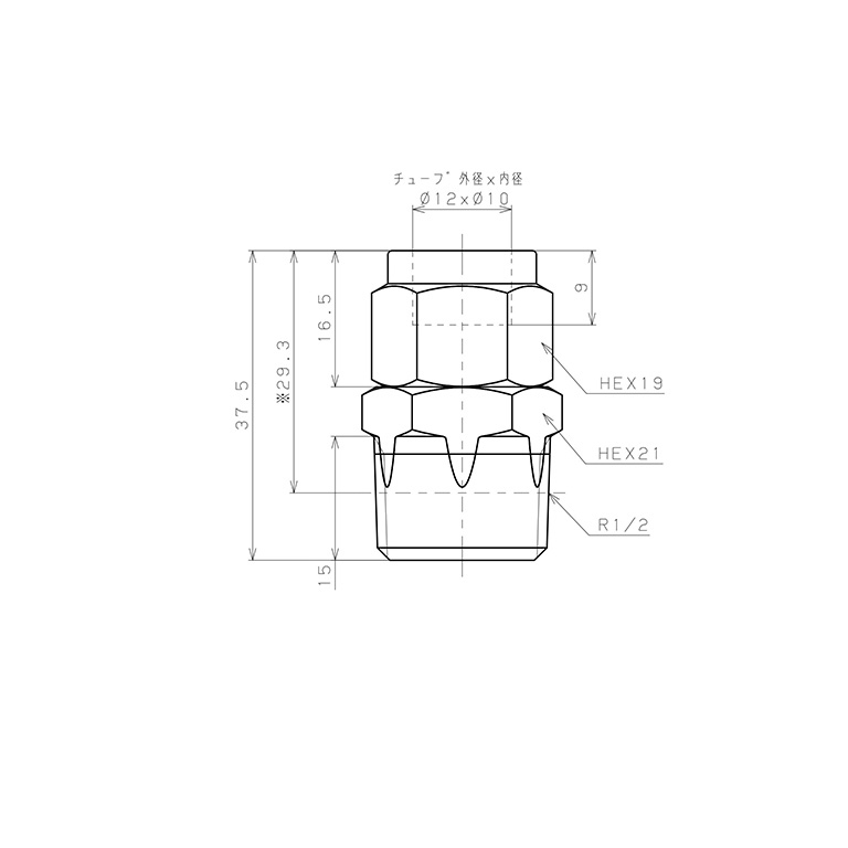 Bản vẽ kỹ thuật Đầu Ngạnh Nối Ống Có Đai Ốc Xiết Dạng Thẳng Thân Lục Giác Ren Ngoài Pisco NSC1210-04-TP
