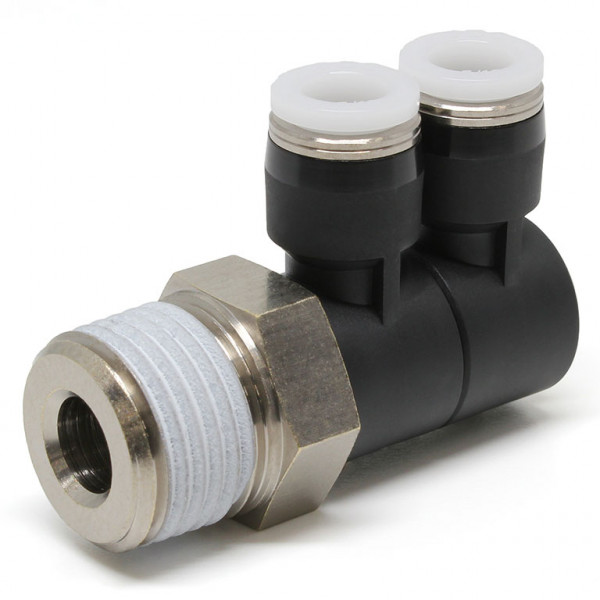Đầu Nối Nhanh Khí Nén Hai Nhánh Cong 90° Thân Lục Giác Trụ Ren Ngoài Pisco PHW5/16-04