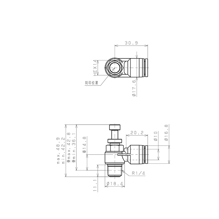 Bản vẽ kỹ thuật Van Tiết Lưu Khí Nén Inox 303 Pisco SJSC10-02B