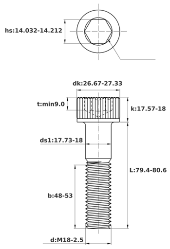Bản vẽ kỹ thuật Lục Giác Chìm Đầu Trụ Thép Đen 12.9 DIN912 M18x80 Ren Lửng