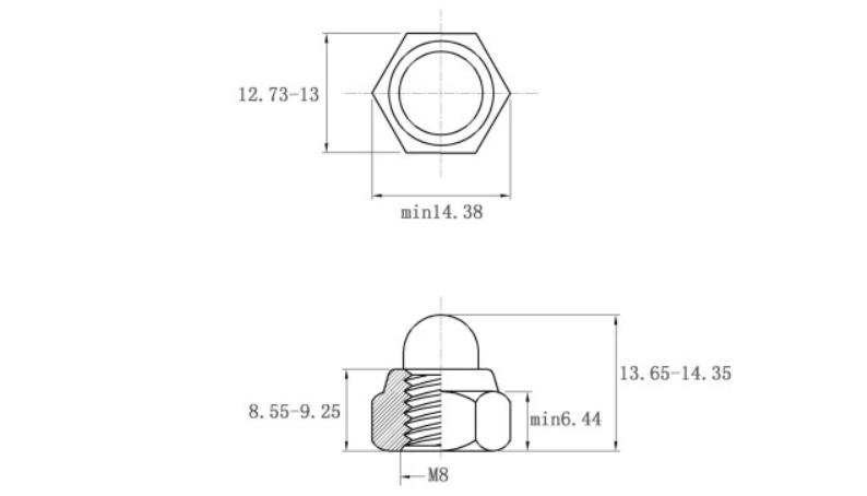 Bản vẽ kỹ thuật Tán Keo Mũ Inox 304 DIN986 M8