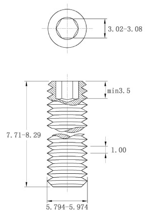 Bản vẽ kỹ thuật Vít Trí Đuôi Bằng Thép Mạ Kẽm 10.9 DIN913 M6x8