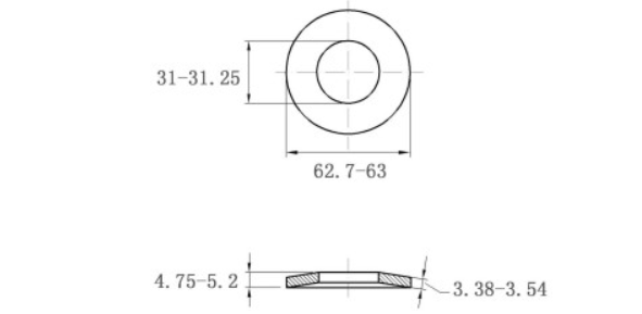 Bản vẽ kỹ thuật Lông Đền Lò Xo Đĩa Thép Đen DIN2093 M30 (31x63x3.5)