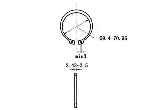 Bản vẽ kỹ thuật Phe Gài Trục Thép 65Mn DIN471 D75x2.5