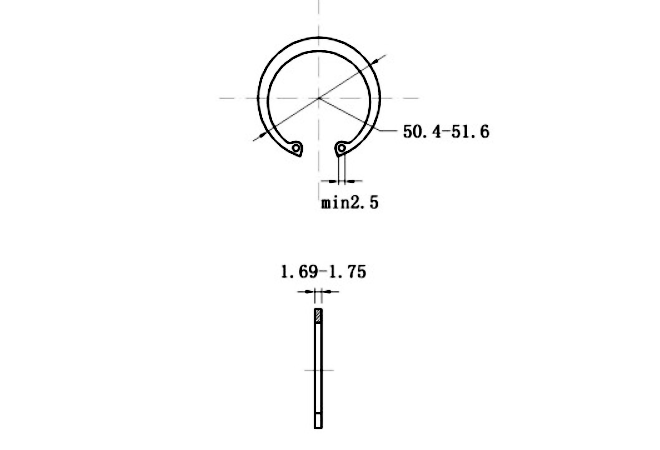 Bản vẽ kỹ thuật Phe Gài Lỗ Thép 65Mn DIN472 D47x1.75