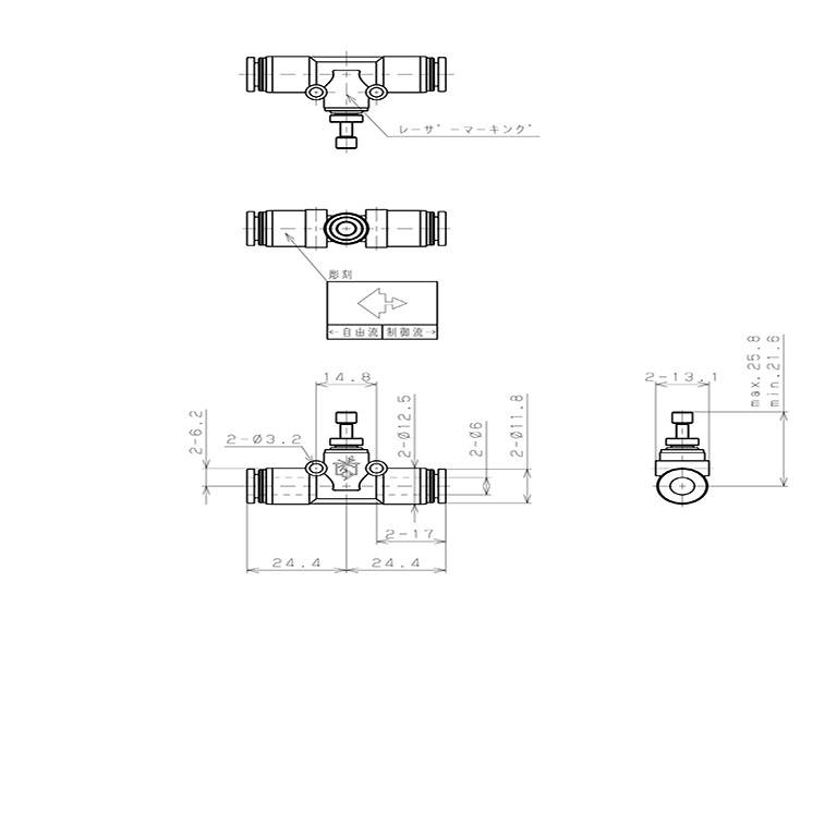 Bản vẽ kỹ thuật Van Tiết Lưu Khí Nén Thẳng OD 6mm Pisco JSMU6