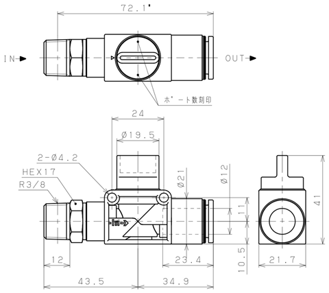 Bản vẽ kỹ thuật Van Tay Khí Nén Pisco HV03-12