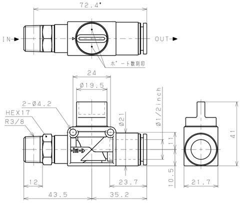 Bản vẽ kỹ thuật Van Tay Khí Nén Pisco HV03-1/2W