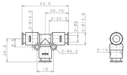 Bản vẽ kỹ thuật Đầu Nối Nhanh Khí Nén Chữ T Pisco APE8-E-C