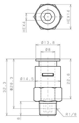 Bản vẽ kỹ thuật Đầu Nối Nhanh Khí Nén Dạng Thẳng Thân Lục Giác Ren Ngoài Pisco APC8-01