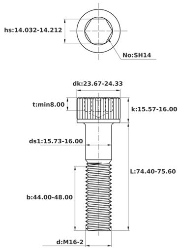 Bản vẽ kỹ thuật Lục Giác Chìm Đầu Trụ Inox 304 DIN912 M16x75 Ren Lửng