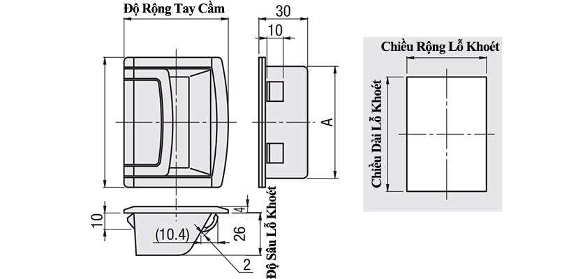 Bản vẽ kỹ thuật Tay Nắm Cửa Âm Nhựa Màu Đen L 80 mm (UWAUNJ80)