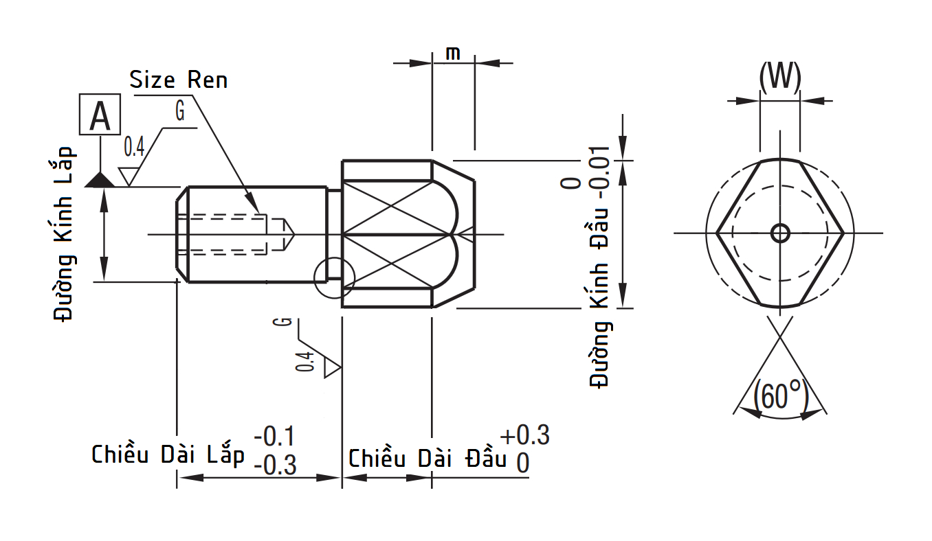 Bản vẽ kỹ thuật Locating Pins - Large Head, Tapered - Tapped - Diamond Shape (g6) JPDTB8-13