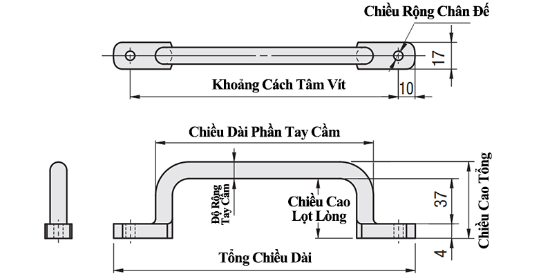 Bản vẽ kỹ thuật Tay Nắm Cửa Chữ U Inox 304 Đánh Bóng Mecsu Phi 10 mm x L 250 mm (UWANSS250)