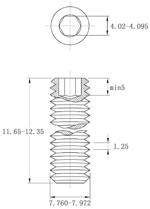 Bản vẽ kỹ thuật Vít Trí Đuôi Bằng Thép Đen 10.9 DIN913 M8x12