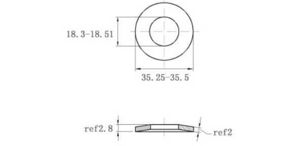 Bản vẽ kỹ thuật Lông Đền Lò Xo Đĩa Thép Đen DIN2093 M18 (18.3x35.5x2.0)