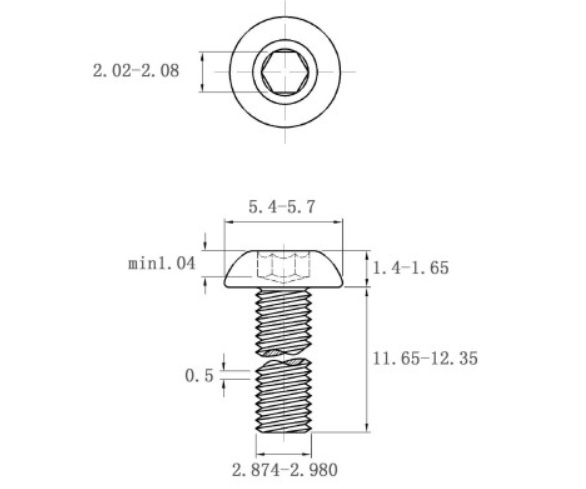 Bản vẽ kỹ thuật Lục Giác Chìm Mo Thép Đen 10.9 ISO7380 M3x12 (50Cái/Bịch)