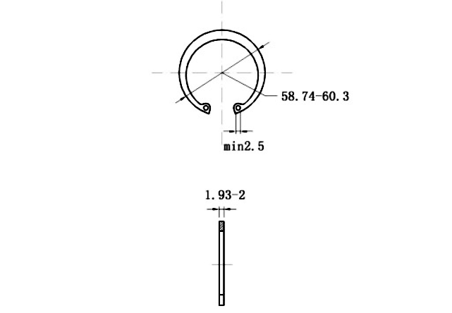 Bản vẽ kỹ thuật Phe Gài Lỗ Thép 65Mn DIN472 D55x2.0