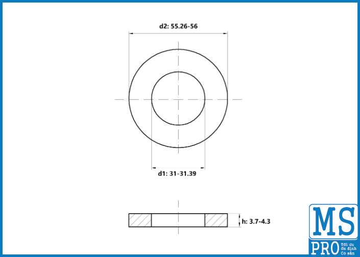 Bản vẽ kỹ thuật Lông Đền Phẳng Inox 304 DIN125 M30