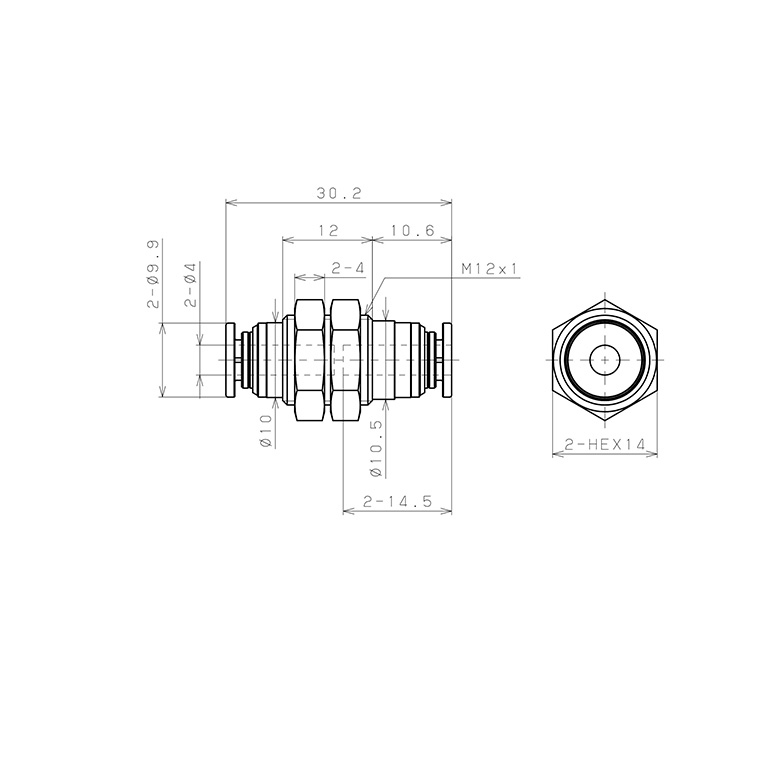 Bản vẽ kỹ thuật Đầu Nối Nhanh Khí Nén Dạng Thẳng Ren Ngoài Lắp Kẹp Vách Pisco KM4-1-F