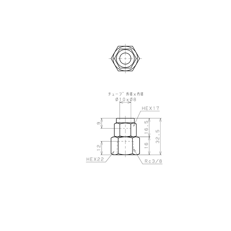 Bản vẽ kỹ thuật Đầu Ngạnh Nối Ống Có Đai Ốc Xiết Dạng Thẳng Thân Lục Giác Ren Trong Pisco NSCF1080-03