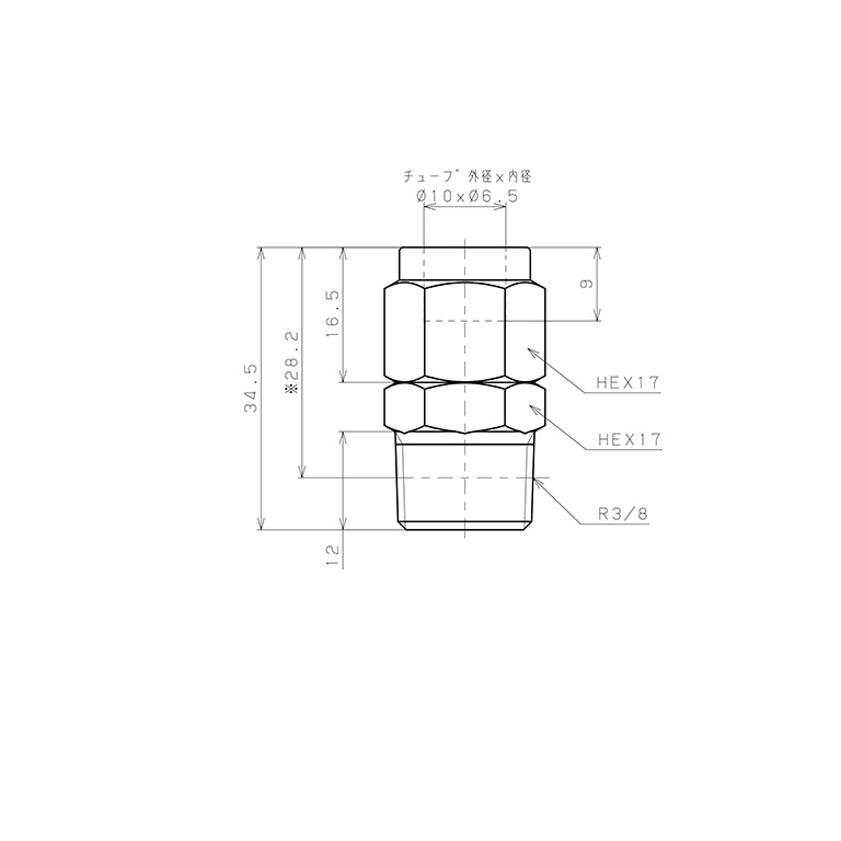 Bản vẽ kỹ thuật Đầu Ngạnh Nối Ống Có Đai Ốc Xiết Dạng Thẳng Thân Lục Giác Ren Ngoài Pisco NSC1065-03