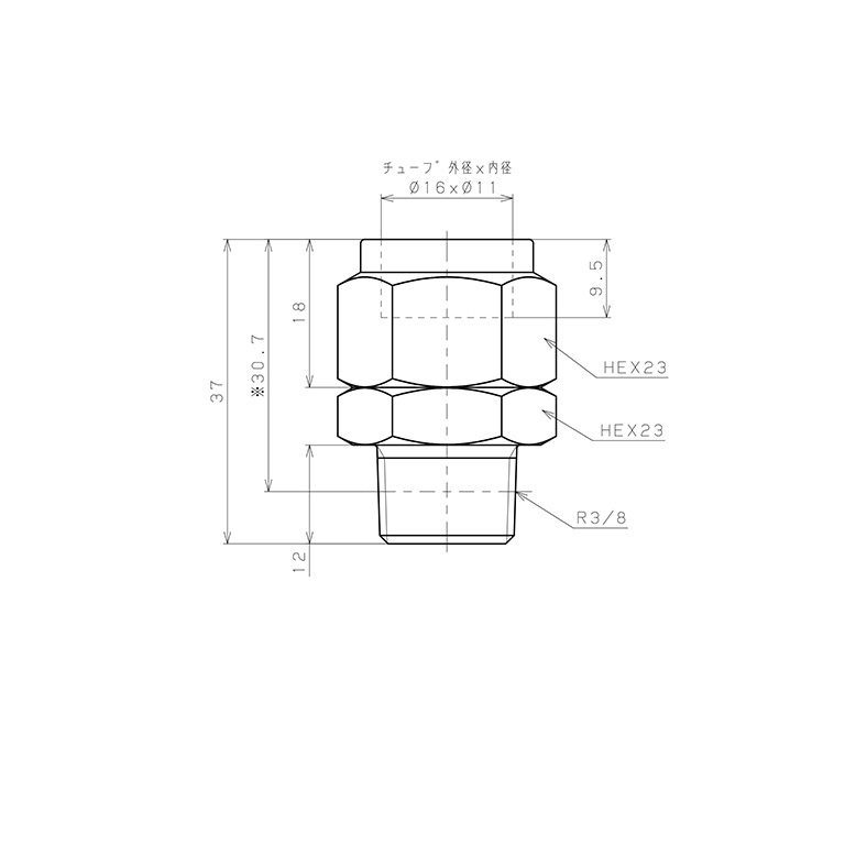 Bản vẽ kỹ thuật Đầu Ngạnh Nối Ống Có Đai Ốc Xiết Dạng Thẳng Thân Lục Giác Ren Ngoài Pisco NSC1611-03-TP