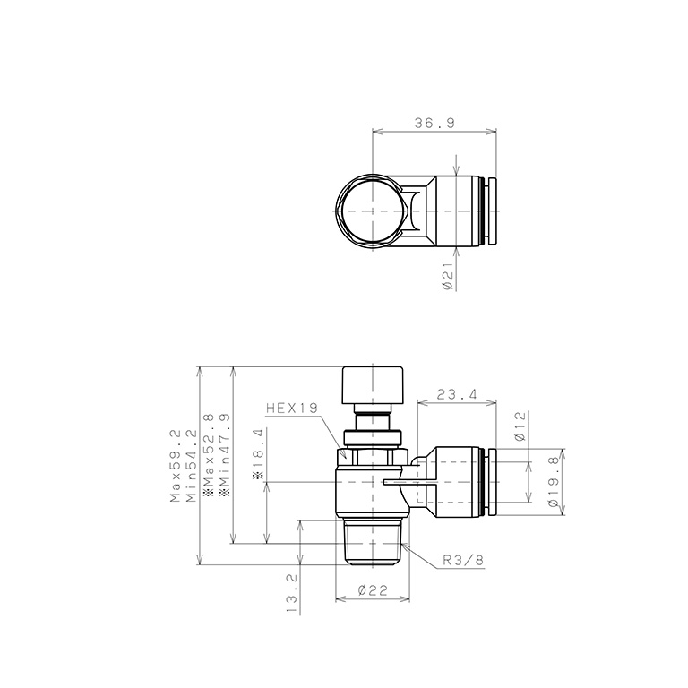 Bản vẽ kỹ thuật Van Điều Chỉnh Áp Suất Khí Nén Pisco JPC12-03